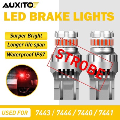 7443 7444 7440 Red LED Strobe Flash Safety Bright Brake Tail Parking Light Bulbs