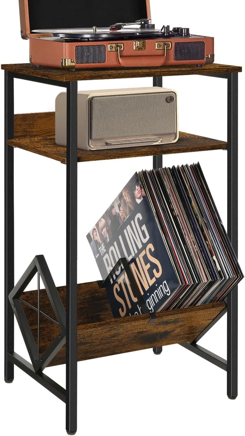 Compact Vinyl Record Holder Stand with Storage for 65 Albums-image