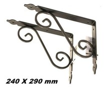 COPPIA SET DI 2 STAFFE SUPPORTI ANGOLARI DECORATE PER MENSOLE 240 X 290 mm
