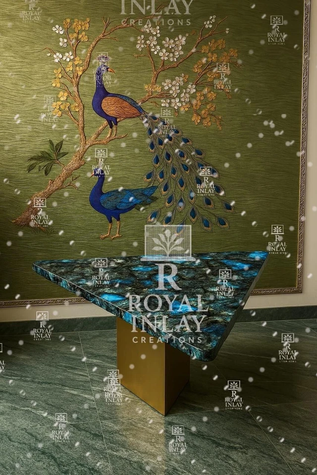 Labradorite Triangle Table – Handmade Gemstone Top for Luxury Interiors - Image 2 of 4