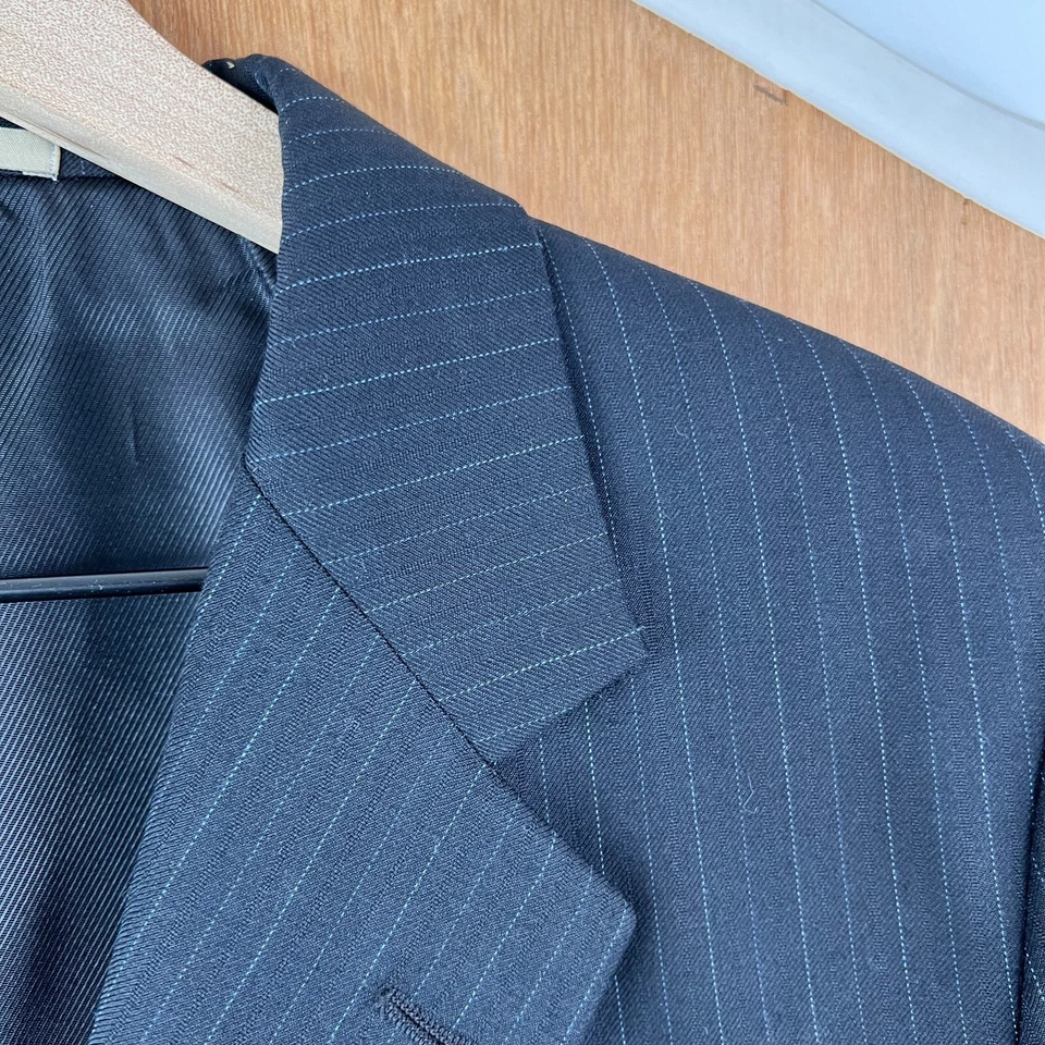 Traje Burberry Para Hombre 42S Negro Rayas 3 Botones 100% Lana Pantalones 30x28 3/2 Rollo Foto 3 de 4