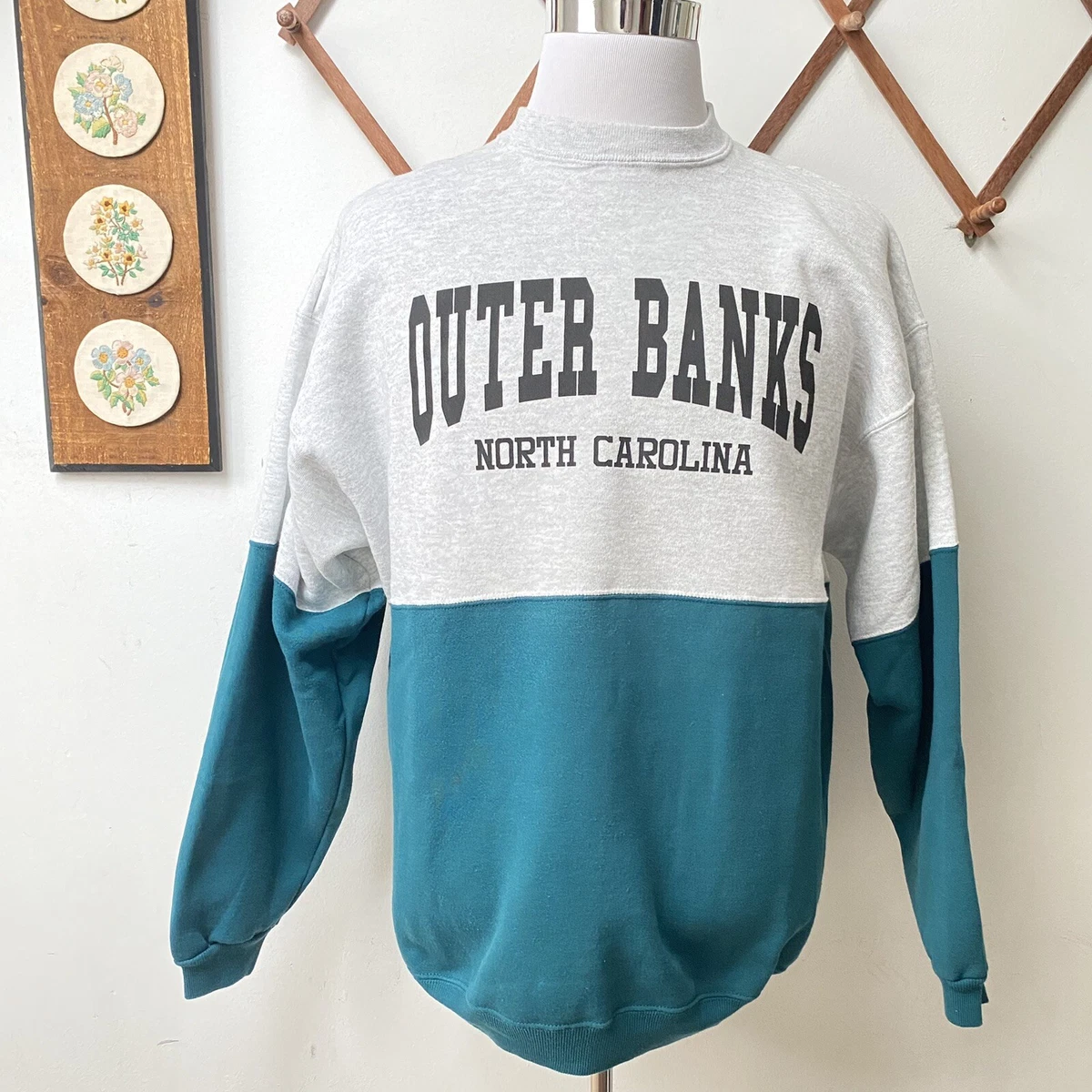 Vtg 90s Outer Banks North Carolina Sweatshirt Colorblock OBX 50 50