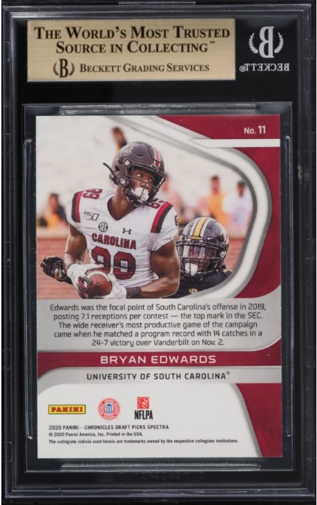 POP 1: Bryan Edwards BGS 9.5+: 2020 Panini Chronicles Draft Picks Spectra Gisto - Image 2 of 3