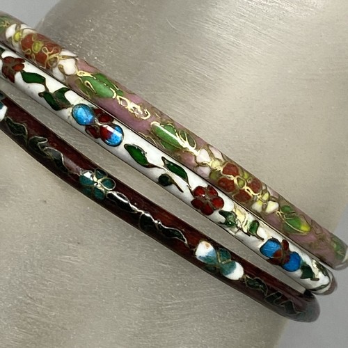 Cloisonne Bangle Mauve White Black Enamel Floral Chinese Export Lot 3 Bracelets - Picture 5 of 13