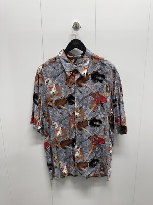 Reyn Spooner Blue Hawaiian Button Shirt Vtg Ukulele Guitar Mandolin Music Sz XL