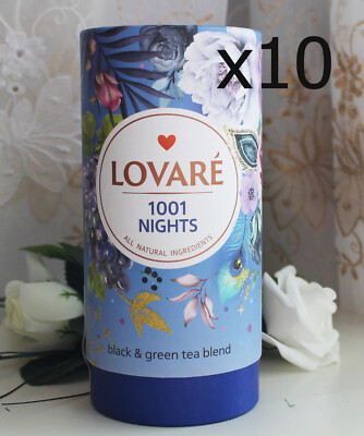 10x80g LOVARE 1001 Nacht Schwarz & Grüntee Tee fruchtig-blumig Apfel Rose