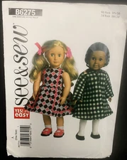 Butterick See & Sew Sewing Pattern B6275 OS 18" Doll One Size Dress Coat