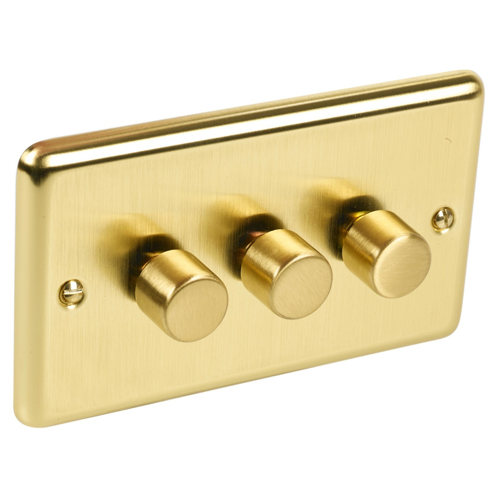 Volex Crabtree Brass Gold 3 Gang Metal Dimmer Light Switches Round Push