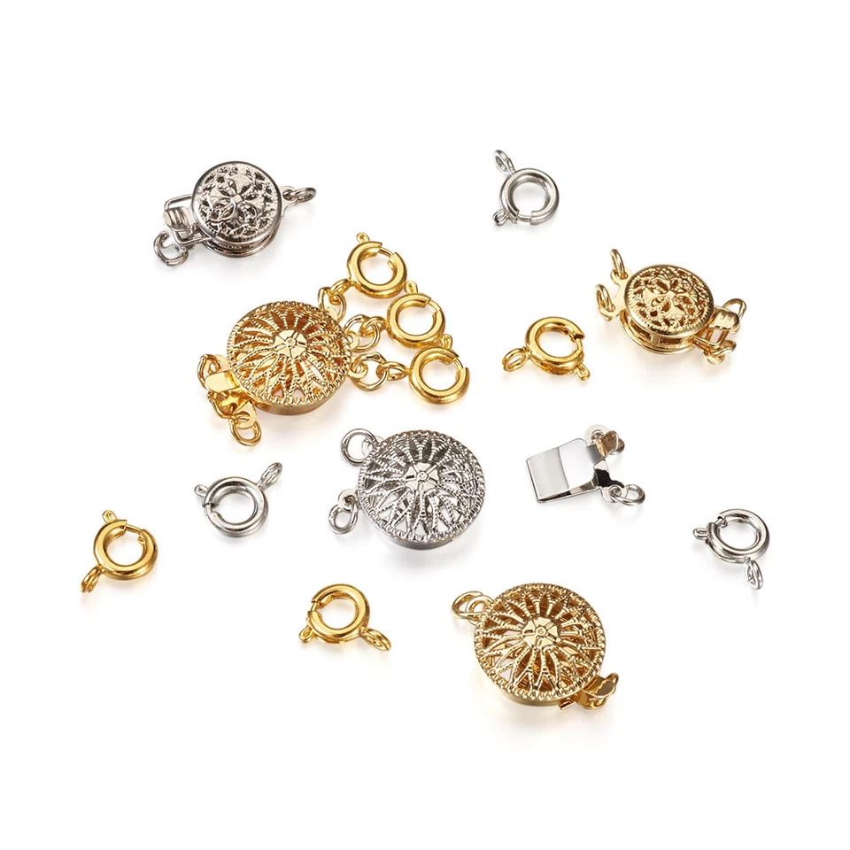 1Box Brass Flat Round Flower Box Clasps Spring Clasp Multi-Strand Jewelry Buckle - Image 3 of 4