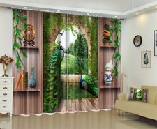 Retro Garden Scenery Peacock Blackout Curtain for Bedroom 3D Window Curtains