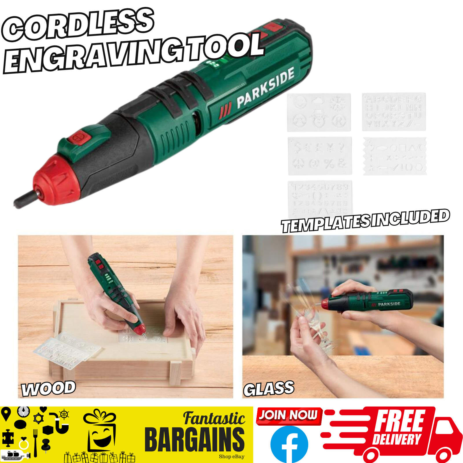 Parkside 4V Cordless Engraver Engraving Tool liIon 5 engraving templates Gifts for sale online