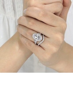Authentic Vintage Art Deco Bridal Ring Set,Oval Cut Statement Ring,Curved Wedding Band Set