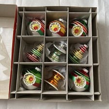 RADKO Shiny Brite Glass Christmas Ornaments 1940's Design NEW Total of 9 Indents