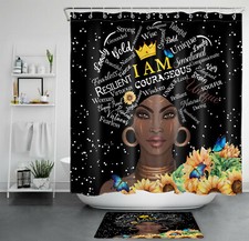 Black Girl African American Woman Sunflower Shower Curtain For Bathroom Decor