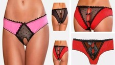 Sexy Burlesque Silky Satin & Sheer Lace Crotchless Knickers with Bows