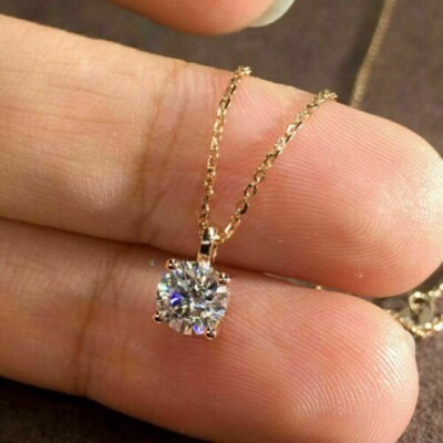 2Ct Round Cut Moissanite Beauty Solitaire Pendant 14K Yellow Gold Plated Silver