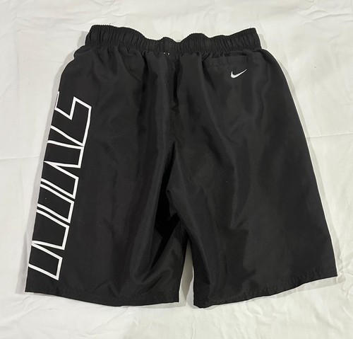 Nike Boys Swim Trunks Youth Medium Black & White Lined Side Logo Shorts - Picture 2 of 8