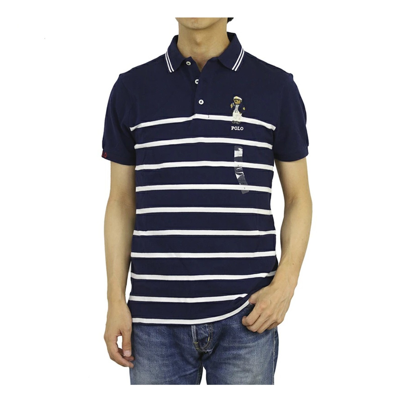Polo Ralph Lauren Custom Slim Fit Polo Polo Bear Поло в полоску - Темно-синий с белым -