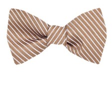 Men's 100 Silk Designer Brown Self Tie Striped Woven Bowtie- NWT
