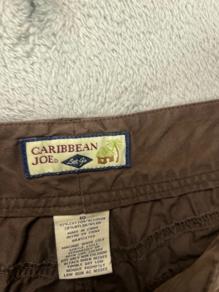 Caribbean Joe Mujer 10 Pantalones Marrón Corto Cordón Cintura Acanalada Alto Tiro 32X22 Foto 4 de 4