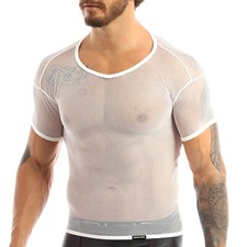 Mens Mesh See Through Tank Vest Shirt Fishnet T-Shirt Muscle Crop Top