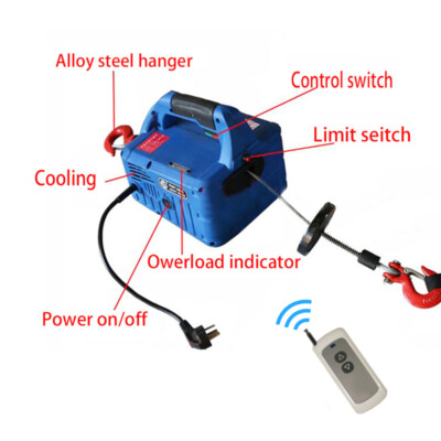 Wireless Control Electric Hoist 450KG X 7.4M Portable Household Electric Winch