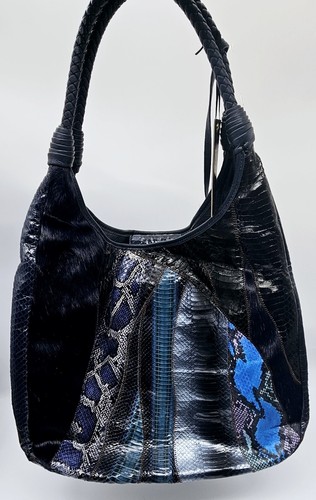 Sharif 1827 Handtasche blau Schlangenmuster Felldesign lila Staubbeutel LESEN - Bild 2 von 17