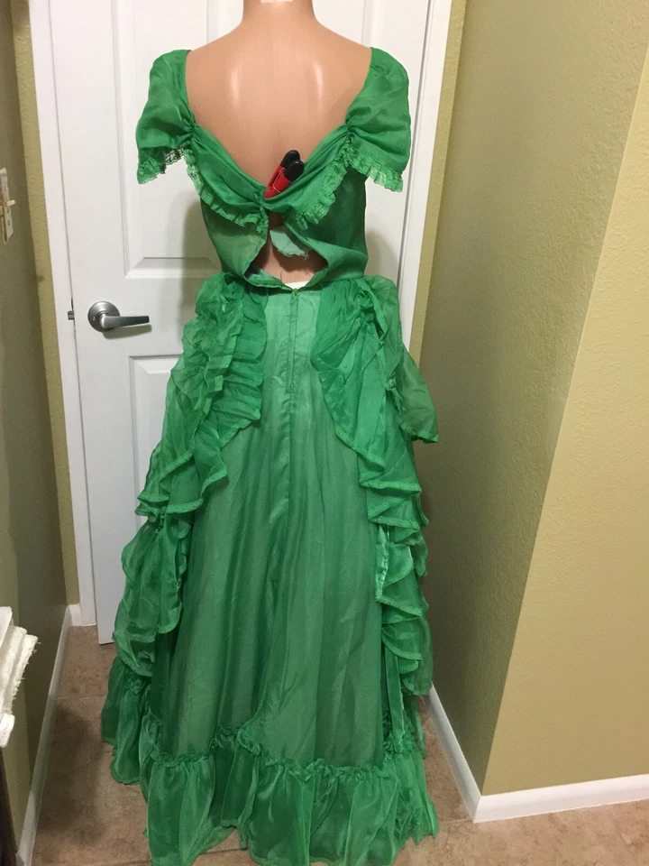 Mujer Victoriano Disfraz Vestido Verde Transparente Vintage Hecho a Mano Manga Larga Corta S Foto 4 de 4