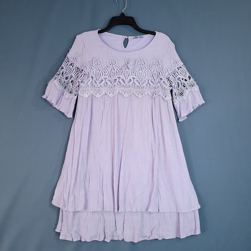 Jodifl Girls Pullover Sheath Dress Midi Short Sleeve Lavender Size L