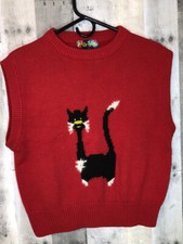Jigsaw Women M Red Sweater Vest Sylvester The Cat Feline Acrylic Angora Blend