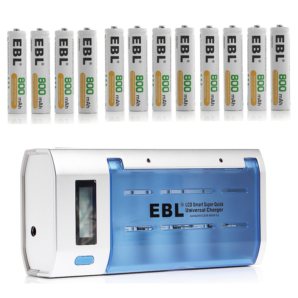 EBL Rechargeable AAA Batteries 800mAh NiMH 1.2V with LCD Charger-image