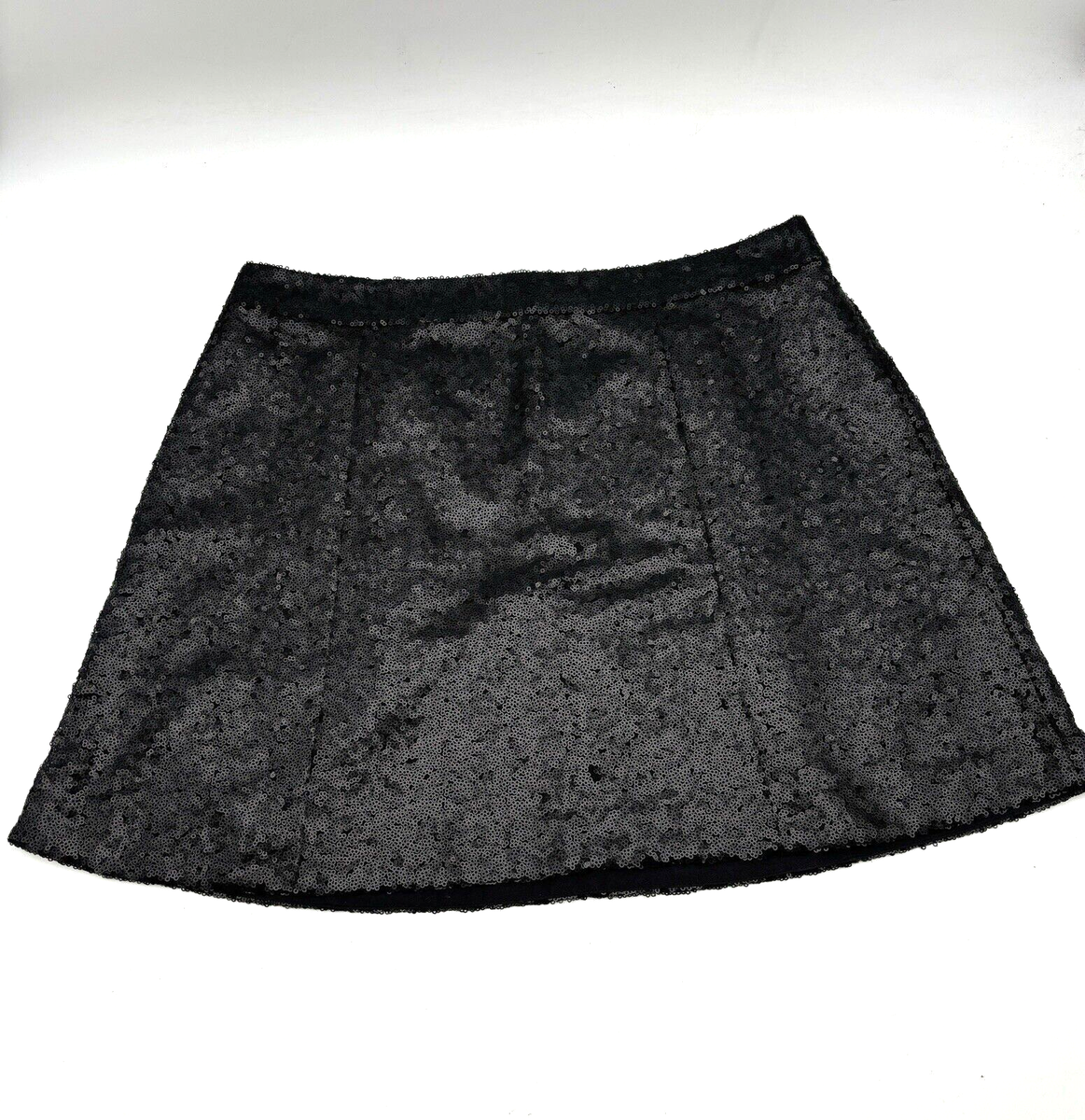 Decree Black Allover Sequins Mid Rise A-line Mini Skirt Women's