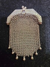 Antique Sterling Silver Victorian Depose Engraved Flower Leaf Purse/Mesh- tested