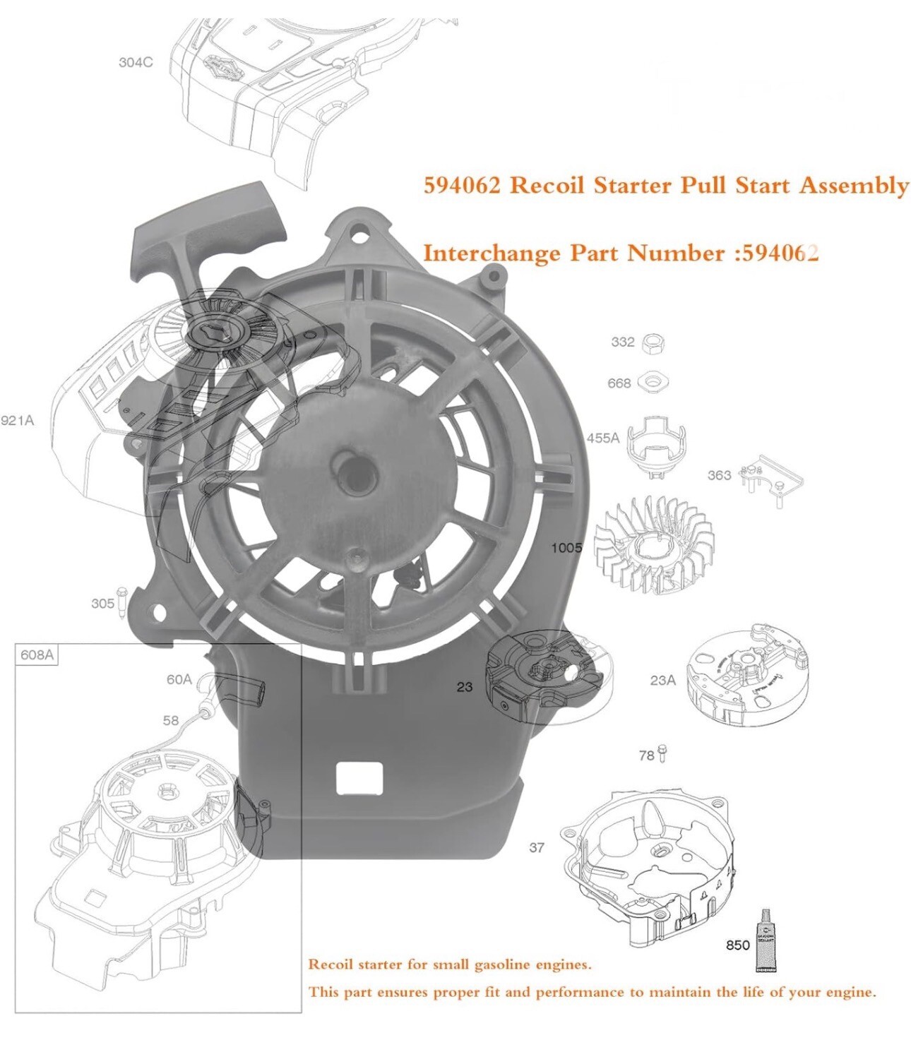Démarreur à Remise En Tension LKJYBG Pour Tondeuse Briggs & Stratton 594062 - Remplacement Robuste Et Facile