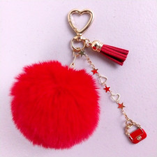 Purse Charm, Bag Charm, Bag Clip Flower, Red Pom Pom Charms Heart Clip
