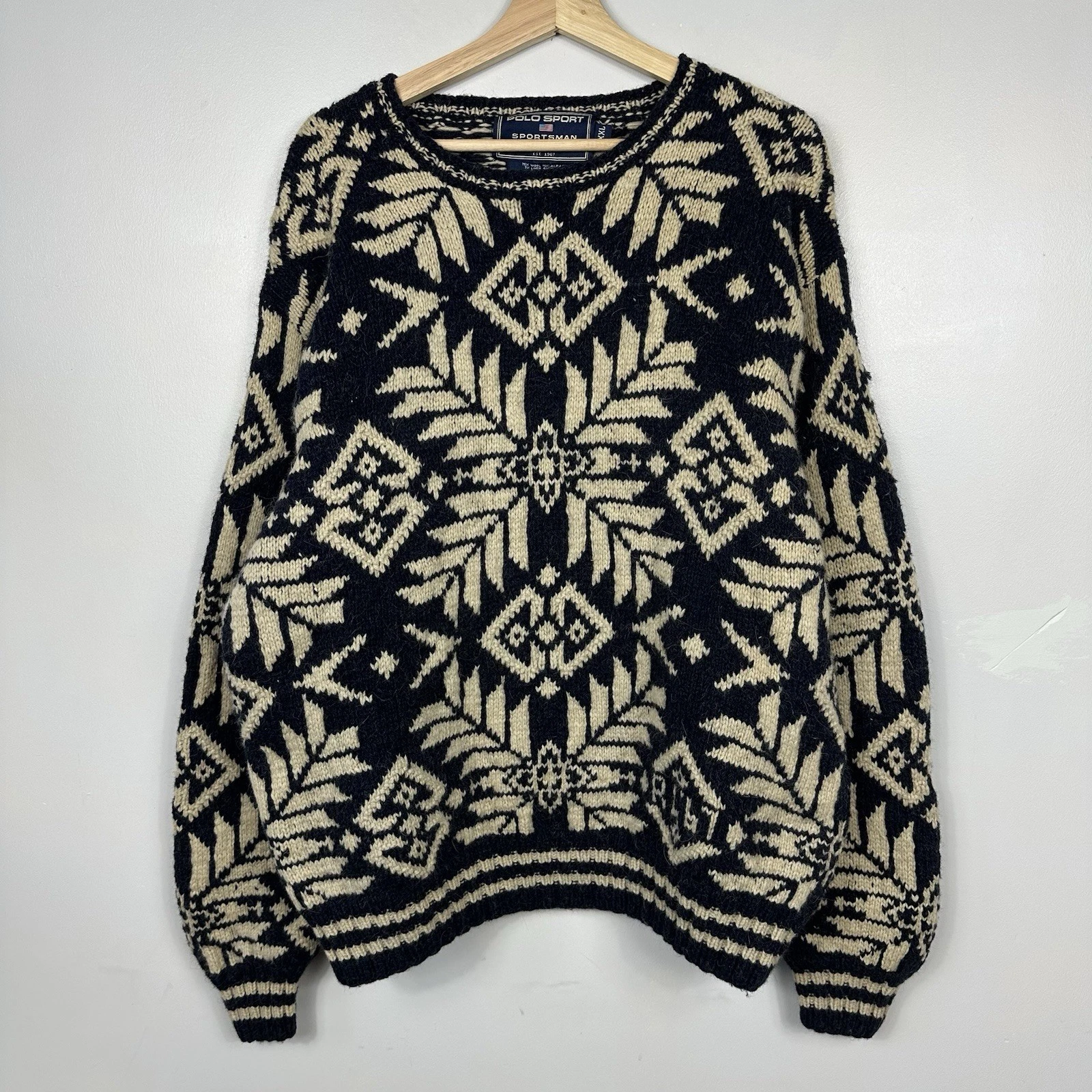 Polo Sportsman Ralph Lauren Chunky Hand Knit Jumper, Fair Isle, Alpaca Wool, XXL