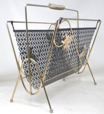Vintage Atomic Album Magazine Rack Stand Holder Mesh Metal Iron Mid-Century MCM