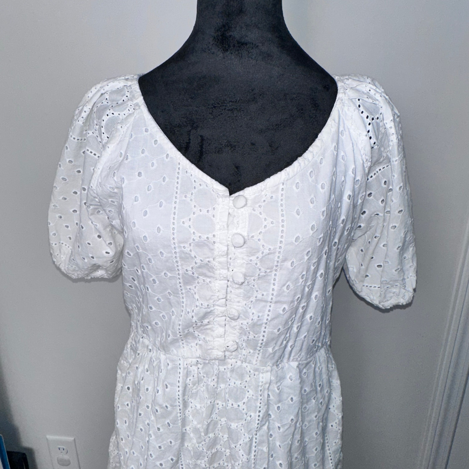 Zara Basic White Cottagecore Basic Puff Sleeve Dr… - image 3