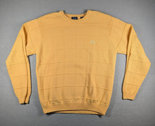 Vintage IZOD Sweater Mens Large Yellow Crewneck Grid Knit Crest Logo Pullover