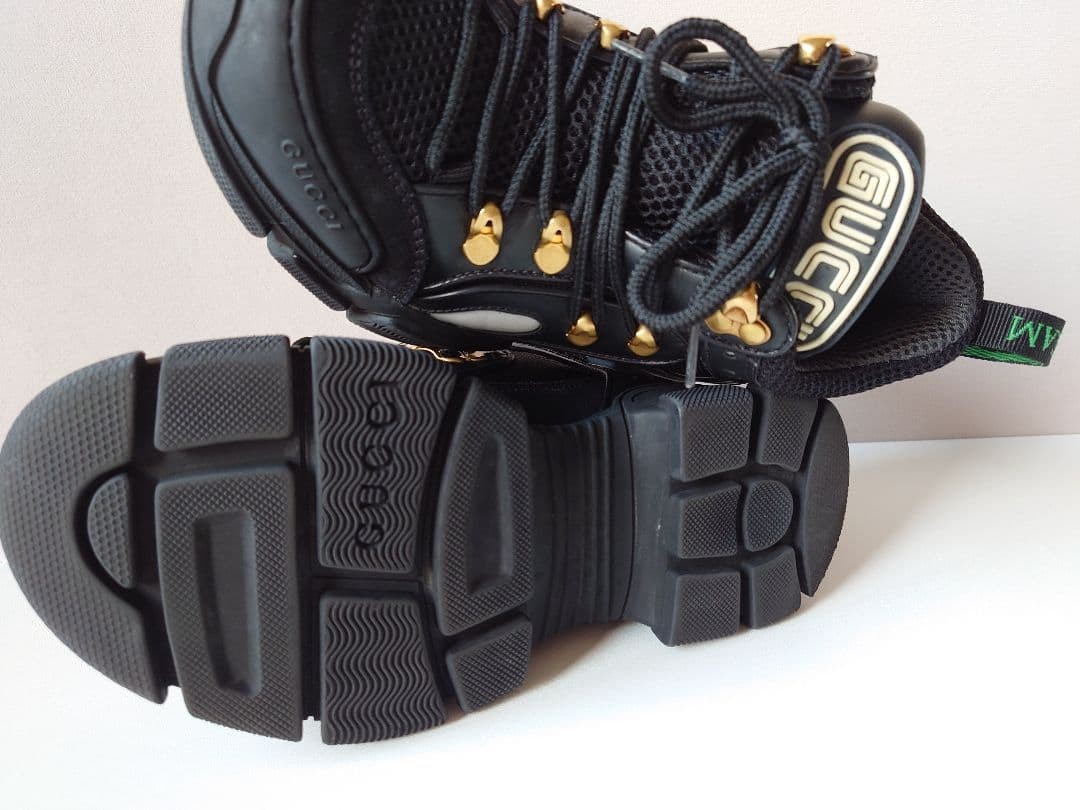 Auth Gucci Leather Black Flashtrek Low cut Sneakers Logo EU35 US5 UK2 Women thumbnail 8