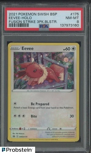 2021 Pokemon SWSH BSP Fusion Strike 3 Blister #175 Eevee Holo PSA 8 NM-MT