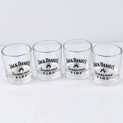 4 Jack Daniels Tennessee Fire Logo 2oz Shot Glasses Black