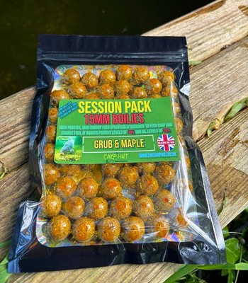 Grub & Maple Glugged Boilies 15mm Session 150g pack Carp & Coarse Fishing Bait