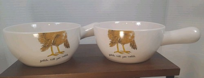 #ad Set Of 2 Rae Dunn Artisan Collection Gobble Till You Wobble Soup Crock W Handle $21.95