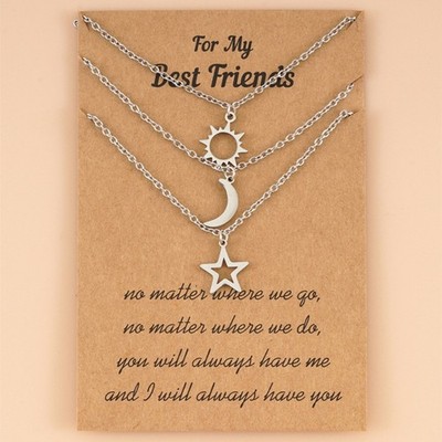 Creative for Sun Moon Star Pendant Card Necklace Stainless Steel Silver Neck