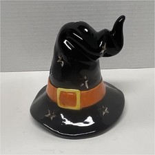 Halloween Witch Hat Ceramic LED Centerpiece Black Orange Stars