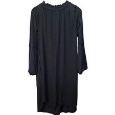 MALIA MILLS Dress Womens XS Black Grey Silk Rayon Off Shoulder Boho Peasant