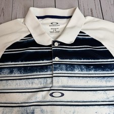 Oakley Hydrolix Polo Golf Shirt Mens Large Regular Fit Striped White Black