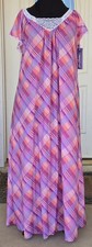 1970s MISS ELAINE NWT Fortrel Polyester Nightgown With Stretch Lace Collar Sz M