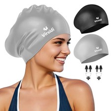 2 PCS Silicone Swim Cap Short Long Hair Waterproof Hat Nose Clip Earplugs